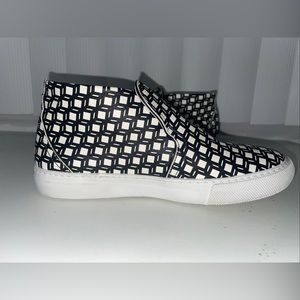 Pierre Hardy Leather White & Black Cube Print Womens Shoes 7.5 Slip On Sneakers